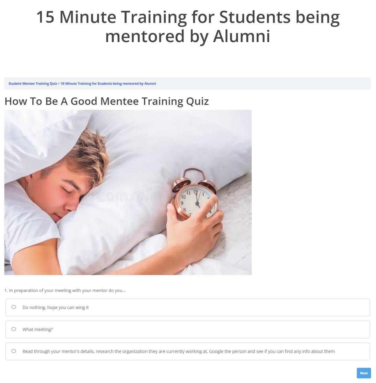 Demo-training-mentorease-quizzes-10-minute-training-for-students-being-mentored-by-alumni